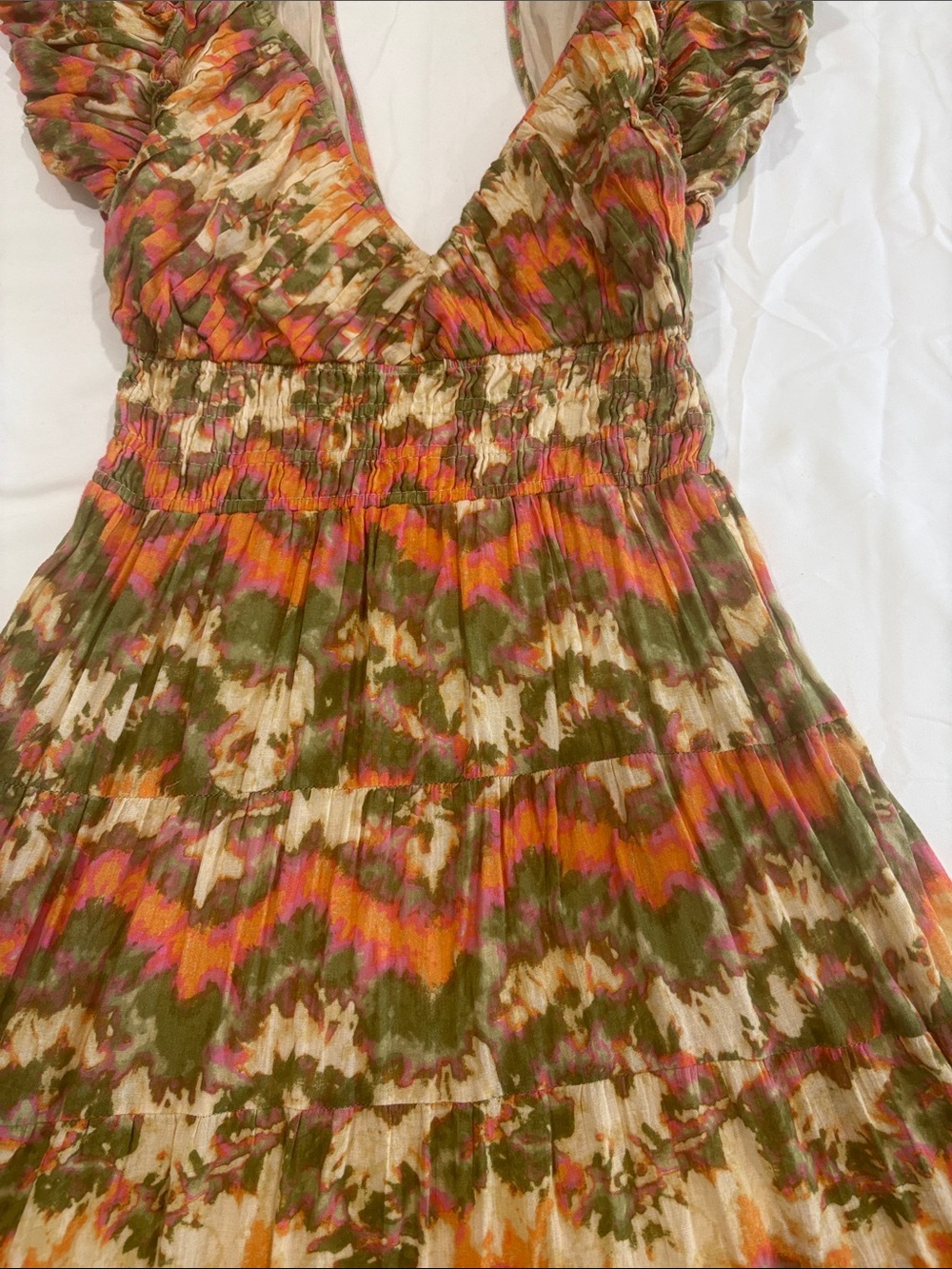 Caroline Constas BOHO / Olive & Orange Floral V-Neck Maxi Dress SIZE/S - Picture 8 of 11